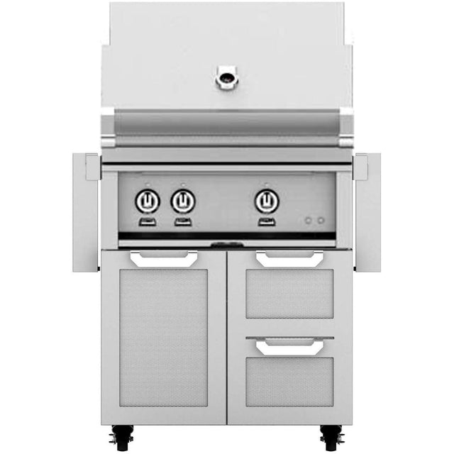 Hestan 30-Inch Natural Gas Grill W/ Rotisserie On Double Drawer & Door Tower Cart