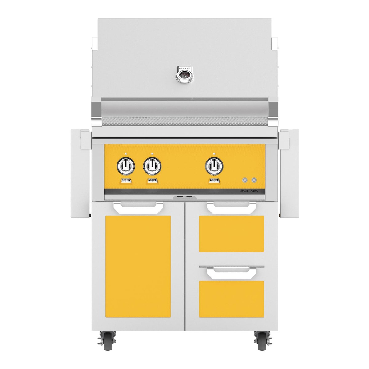 Hestan 30-Inch Natural Gas Grill W/ Sear Burner & Rotisserie On Double Drawer & Door Tower Cart