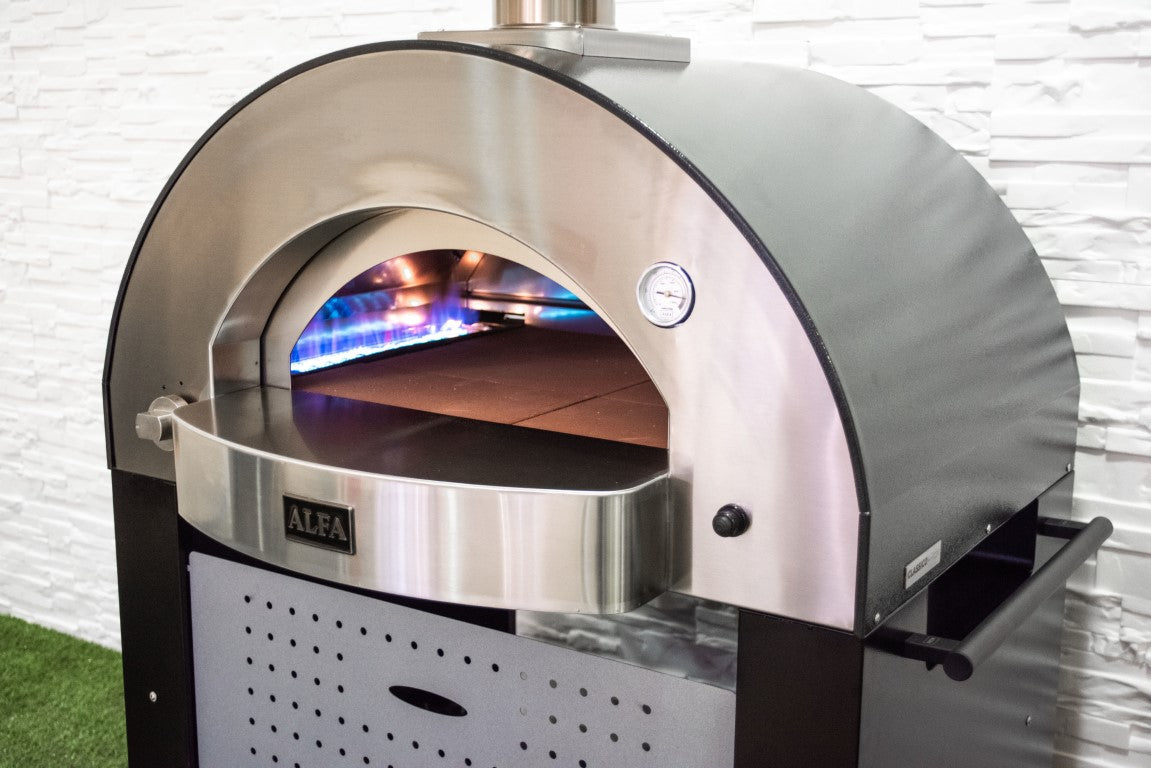 Alfa Classico 4 Pizze Gas Pizza Oven Freestanding on Black Cart - Ardesia Grey