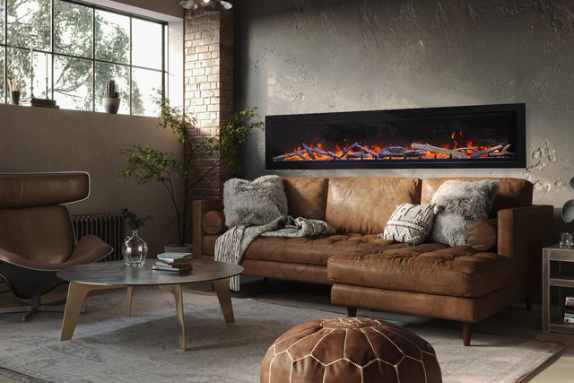 Symmetry Lumina with oak log set installed in a living room