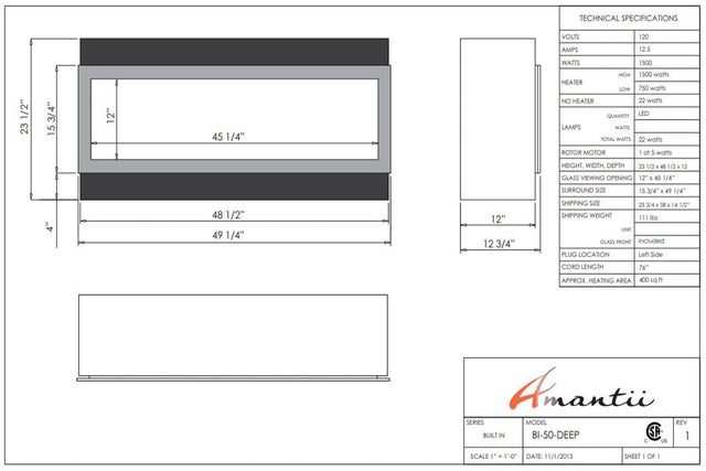 Amantii Panorama Deep 50 specification chart