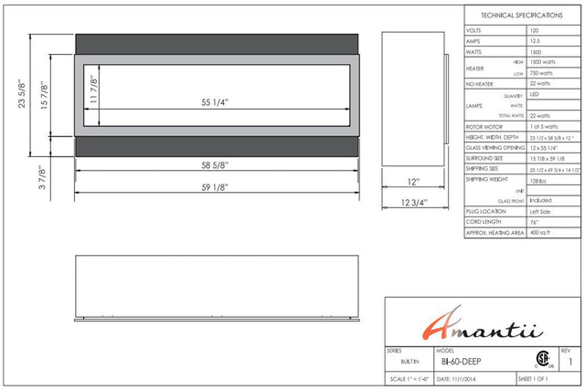 Amantii Panorama Deep 60 specification chart