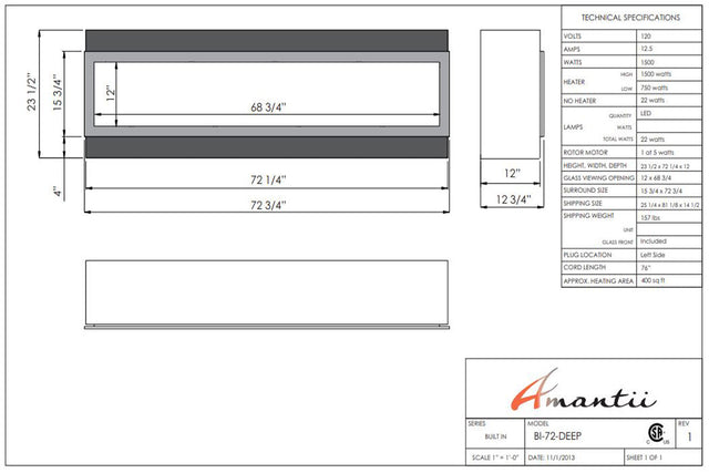 Amantii Panorama Deep 72 specification chart