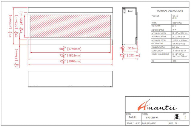 Amantii Panorama Deep XT 72 specification chart