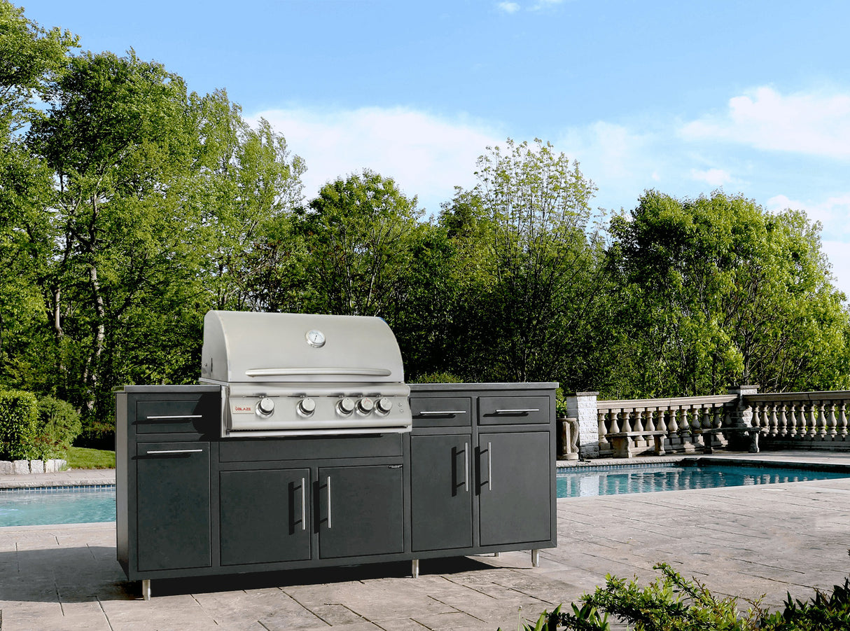 Challenger Coastal 7 Foot Outdoor Kitchen Island with Blaze 32 Inch Gas Grill Pre-Assembled