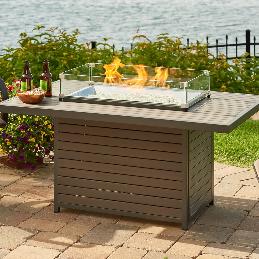 The Outdoor GreatRoom Brooks 50 Inch Rectangular Taupe Cast Aluminum Gas Fire Pit Table in Taupe