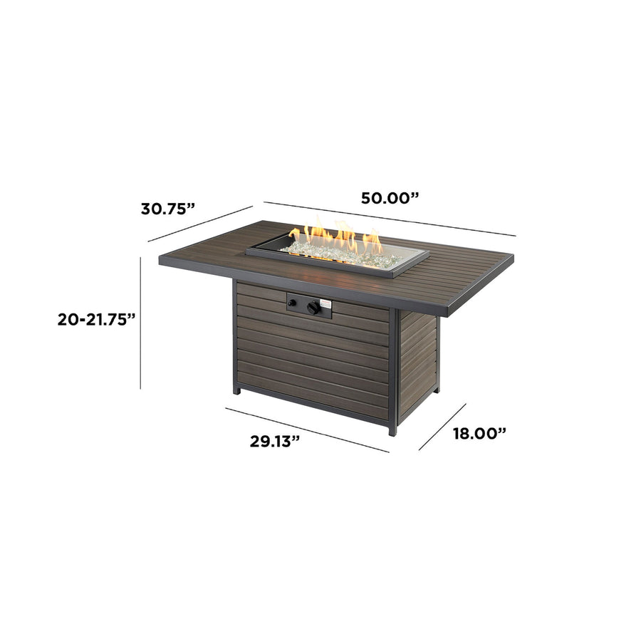 The Outdoor GreatRoom Brooks 50 Inch Rectangular Taupe Cast Aluminum Gas Fire Pit Table in Taupe