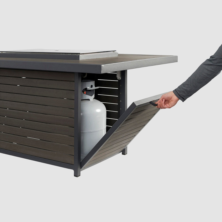 The Outdoor GreatRoom Brooks 50 Inch Rectangular Taupe Cast Aluminum Gas Fire Pit Table in Taupe