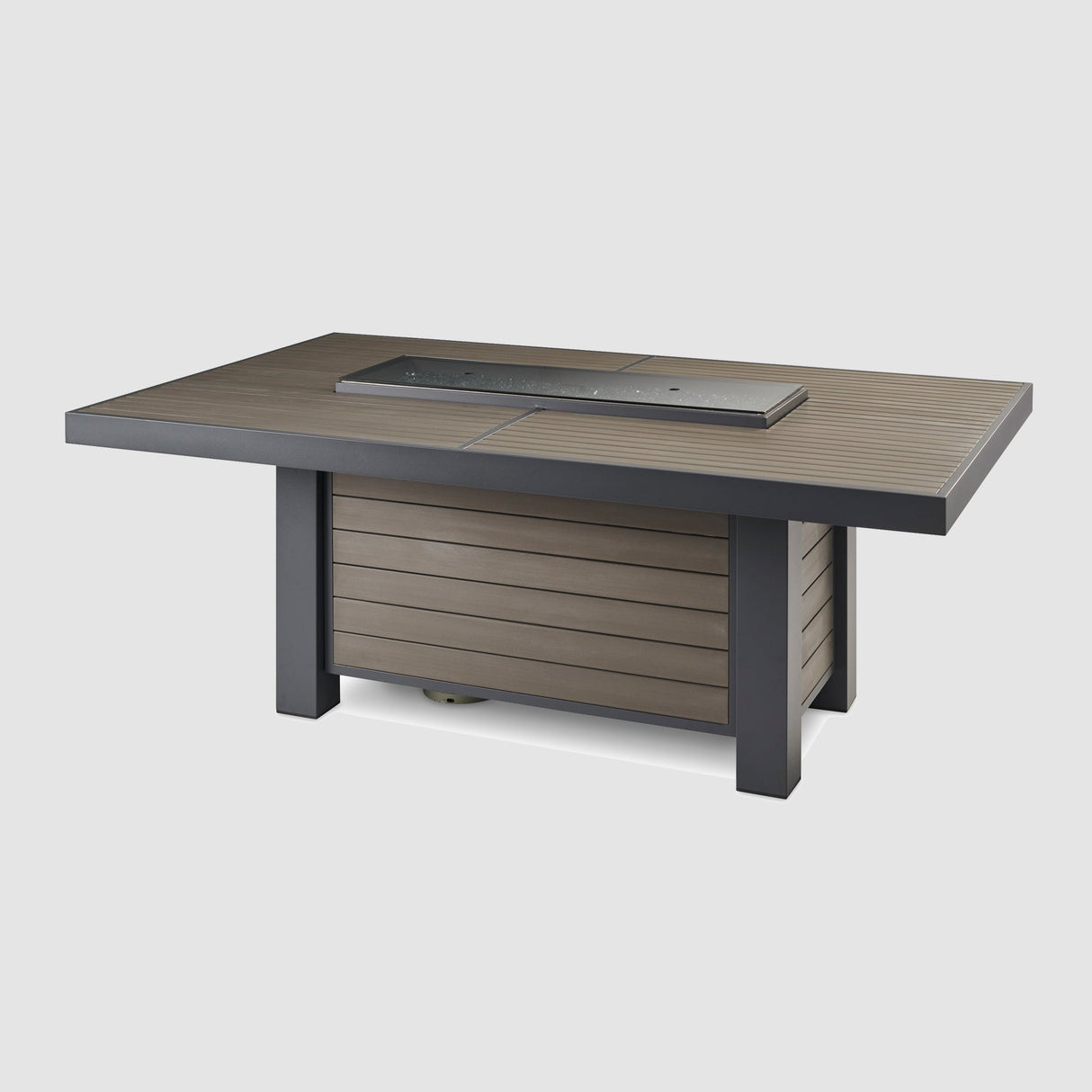 The Outdoor GreatRoom Kenwood and Brooks Linear Dining Height Gas Fire Pit Table