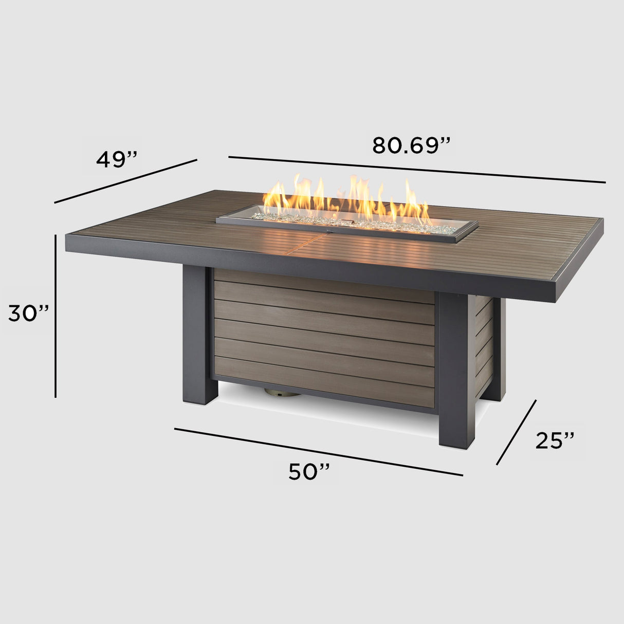The Outdoor GreatRoom Kenwood and Brooks Linear Dining Height Gas Fire Pit Table
