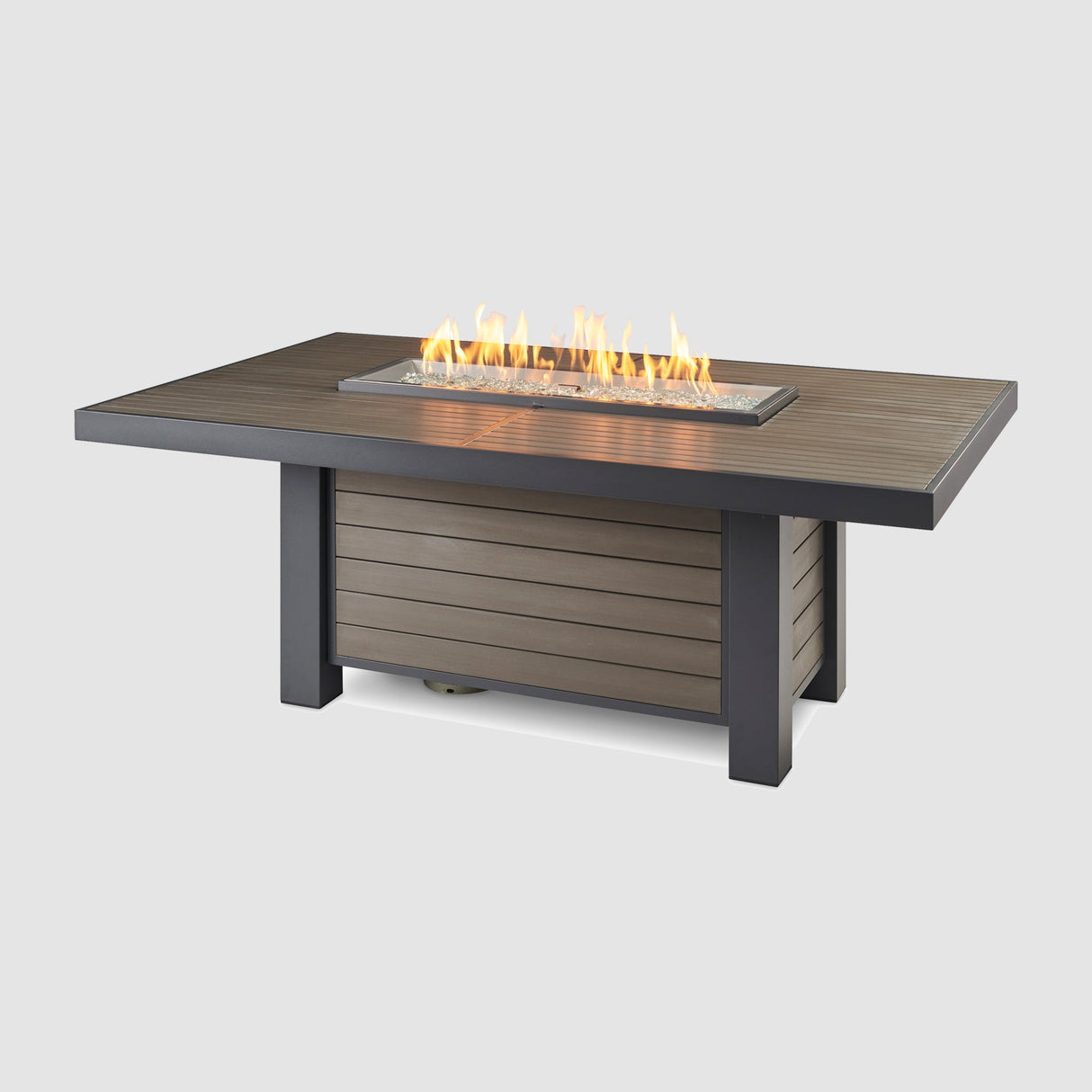 The Outdoor GreatRoom Kenwood and Brooks Linear Dining Height Gas Fire Pit Table