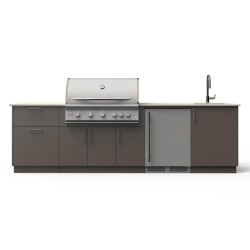 Blaze Golden Hour 10-Ft Outdoor Kitchen Island w/ 40-Inch Premium LTE+ Grill, Fridge, Sink in Gunmetal w/ Aeris Countertop