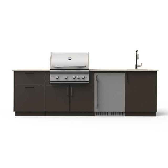 Blaze Golden Hour 10-Ft Outdoor Kitchen Island w/ Marine Grade 32-Inch Premium LTE+ Grill, Fridge, Sink in Architectural Bronze w/ Aeris Countertop