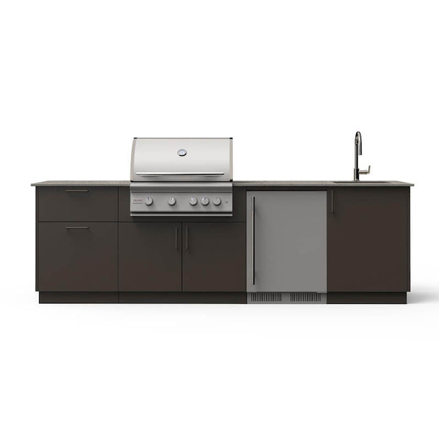 Blaze Golden Hour 10-Ft Outdoor Kitchen Island w/ Marine-Grade 32-Inch Premium LTE+ Grill, Fridge, Sink in Architectural Bronze w/ Keon Countertop