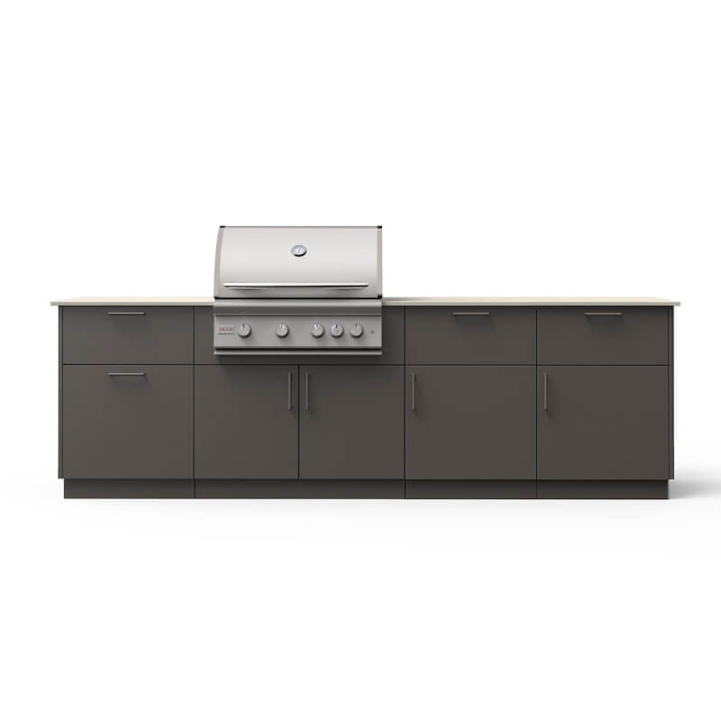 Blaze High Noon 10-Ft Outdoor Kitchen Island w/ Marine Grade 32-Inch Premium LTE+ Grill in Gunmetal w/ Aeris Countertop