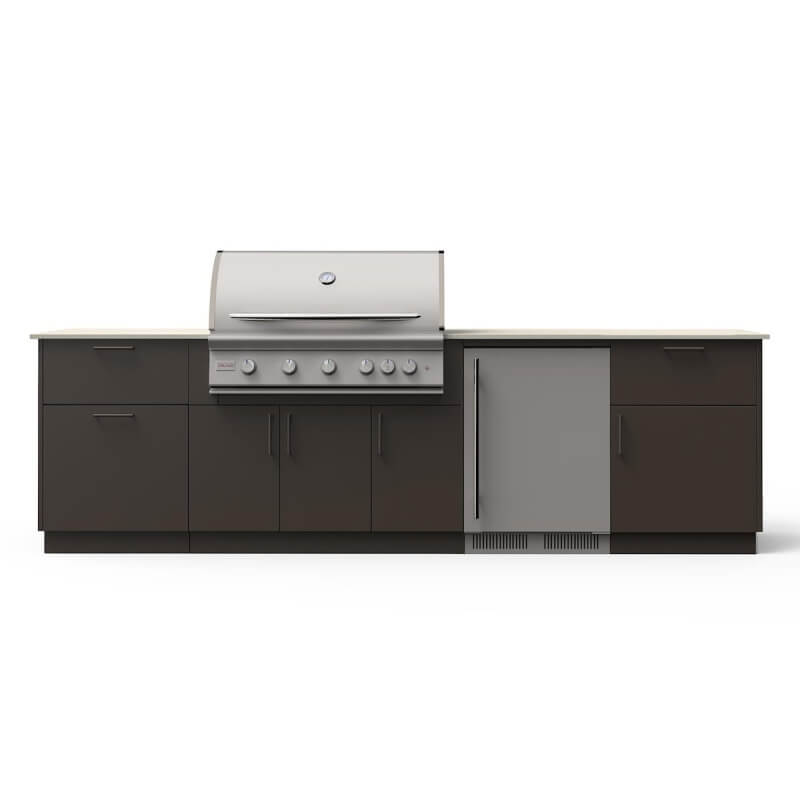 Blaze Morning Glow 10-Ft Outdoor Kitchen Island w/ 40-Inch Premium LTE+ Grill, Fridge in Architectural Bronze w/ Aeris Countertop