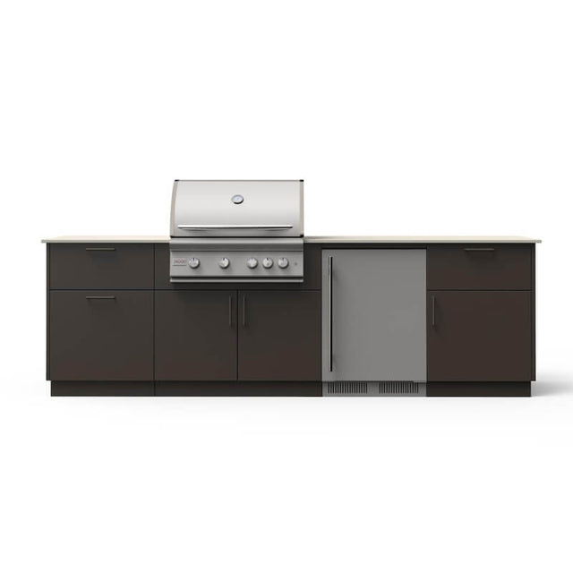 Blaze Morning Glow 10-Ft Outdoor Kitchen Island w/ 32-Inch Marine-Grade Premium LTE+ Grill, Fridge in Architectural Bronze w/ Aeris Countertop