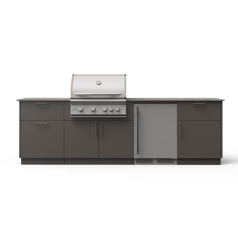 Blaze Morning Glow 10-Ft Outdoor Kitchen Island w/ 32-Inch Premium LTE+ Grill, Fridge in Gunmetal w/ Keon Countertop