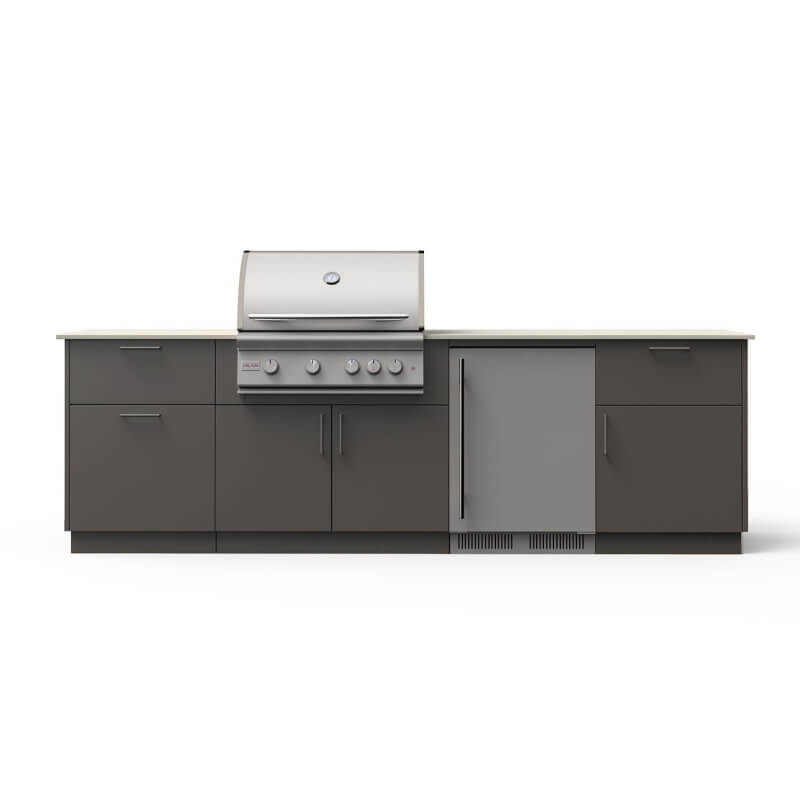 Blaze Morning Glow 10-Ft Outdoor Kitchen Island w/ 32-Inch Premium LTE+ Grill, Fridge in Gunmetal w/ Aeris Countertop
