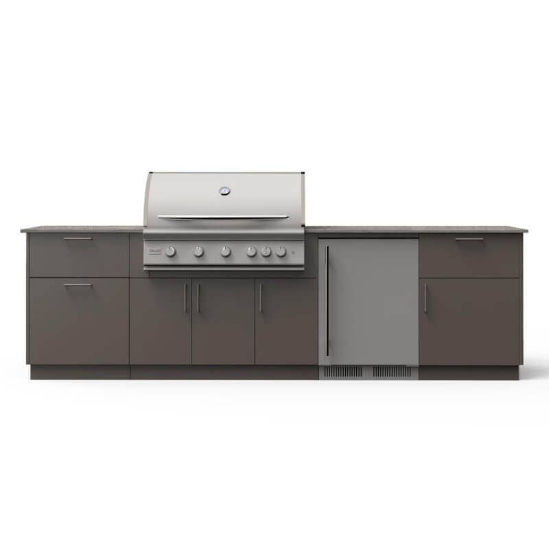 Blaze Morning Glow 10-Ft Outdoor Kitchen Island w/ 40-Inch Premium LTE+ Grill, Fridge in Gunmetal w/ Keon Countertop
