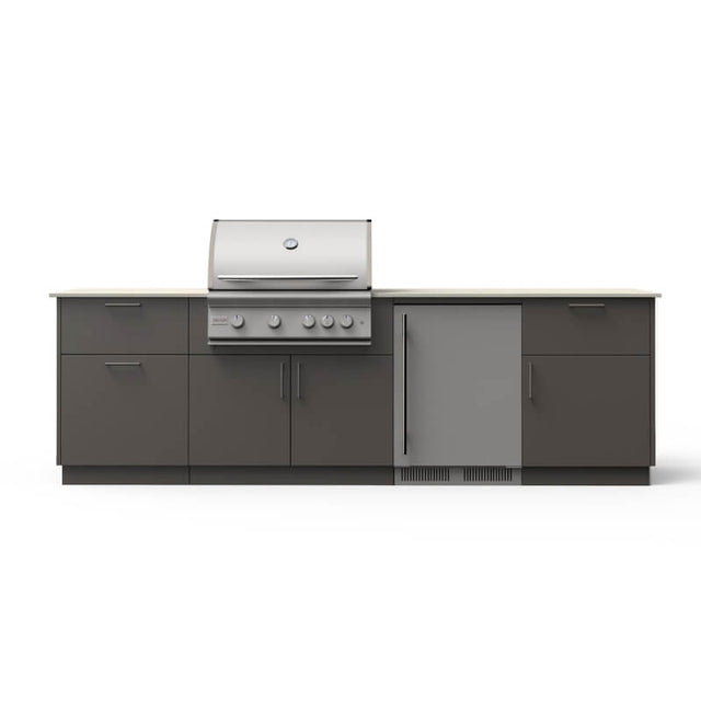 Blaze Morning Glow 10-Ft Outdoor Kitchen Island w/ 32-Inch Marine-Grade Premium LTE+ Grill, Fridge in Gunmetal w/ Aeris Countertop