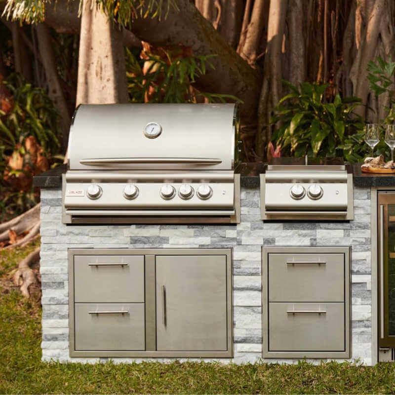 Blaze Premium LTE+ Marine Grade 32 Inch 4-Burner Gas Built In Grill w/ Rear Infrared Burner w/ Lift-Assist Hood