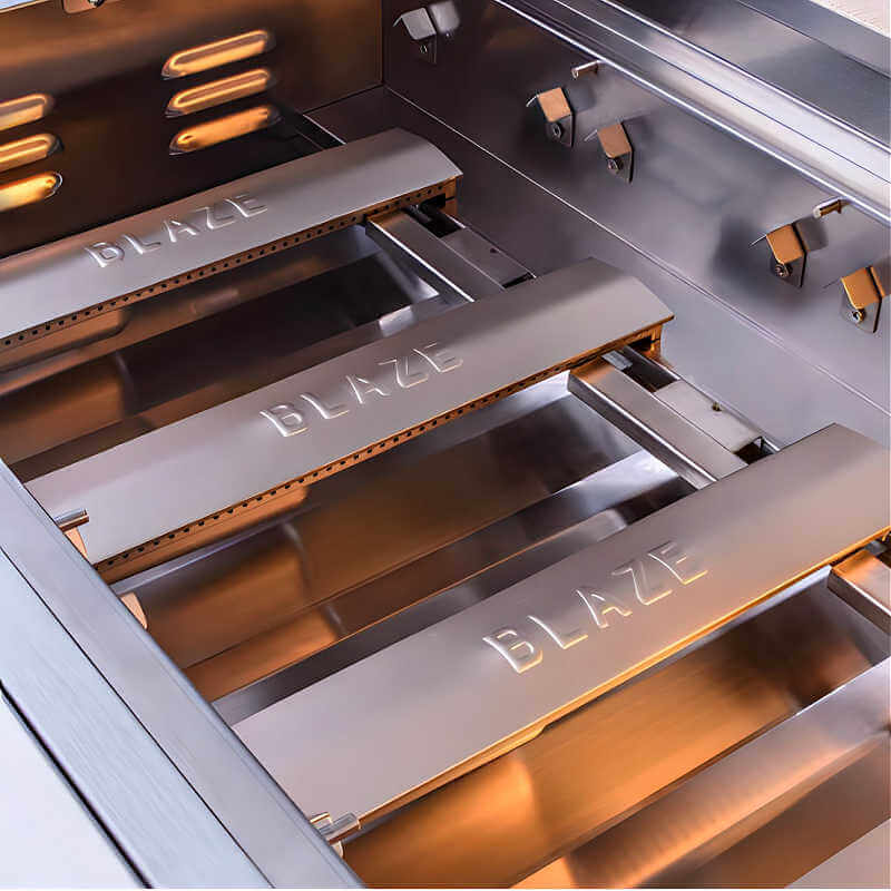 Blaze Morning Glow 10-Ft Outdoor Kitchen Island w/ 40-Inch Premium LTE+ Grill, Fridge in Gunmetal w/ Aeris Countertop