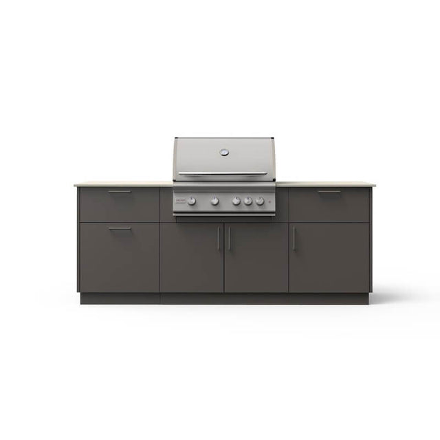 Blaze Sunrise 8-Ft Outdoor Kitchen Island w/ 32-Inch Premium LTE+ Gas Grill in Gunmetal w/ Aeris Countertop