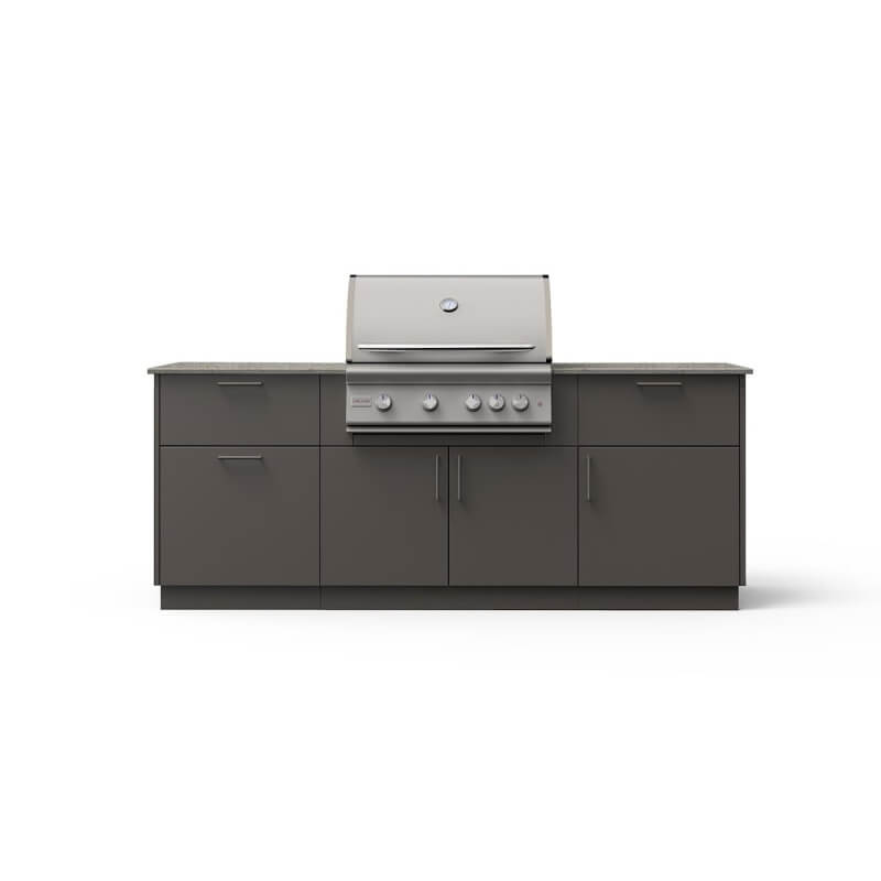 Blaze Sunrise 8-Ft Outdoor Kitchen Island w/ 32-Inch Marine Grade Premium LTE+ Gas Grill in Gunmetal w/ Keon Countertop