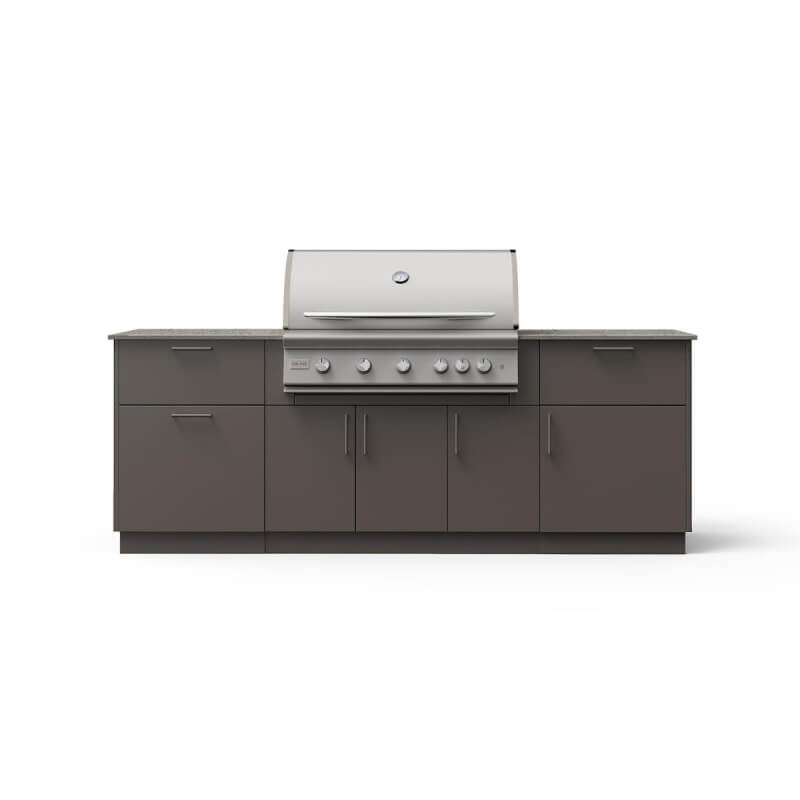 Blaze Sunrise 8-Ft Outdoor Kitchen Island w/ 40-Inch Premium LTE+ Gas Grill in Gunmetal w/ Keon Countertop