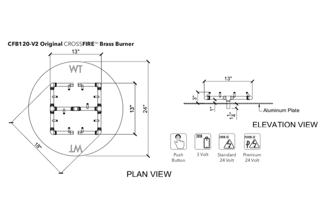Warming Trends Crossfire CFB Original Brass Gas Fire Pit Burner Kit
