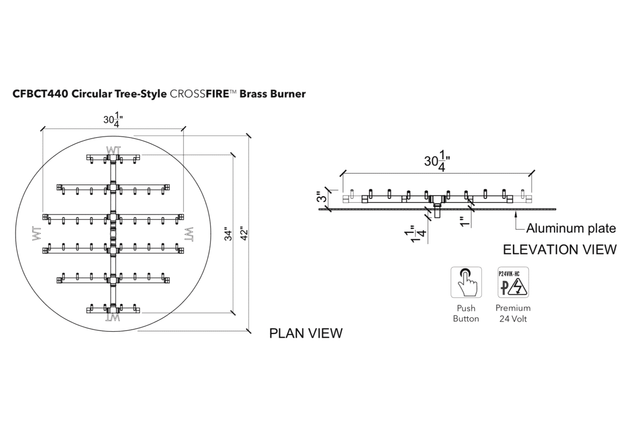Warming Trends Crossfire CFBCT Circular Tree-Style Brass Gas Fire Pit Burner Kit