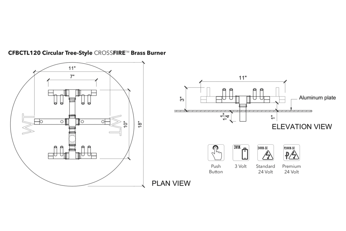 Crossfire CFBCT Circular Tree-Style Brass Gas Fire Pit Burner