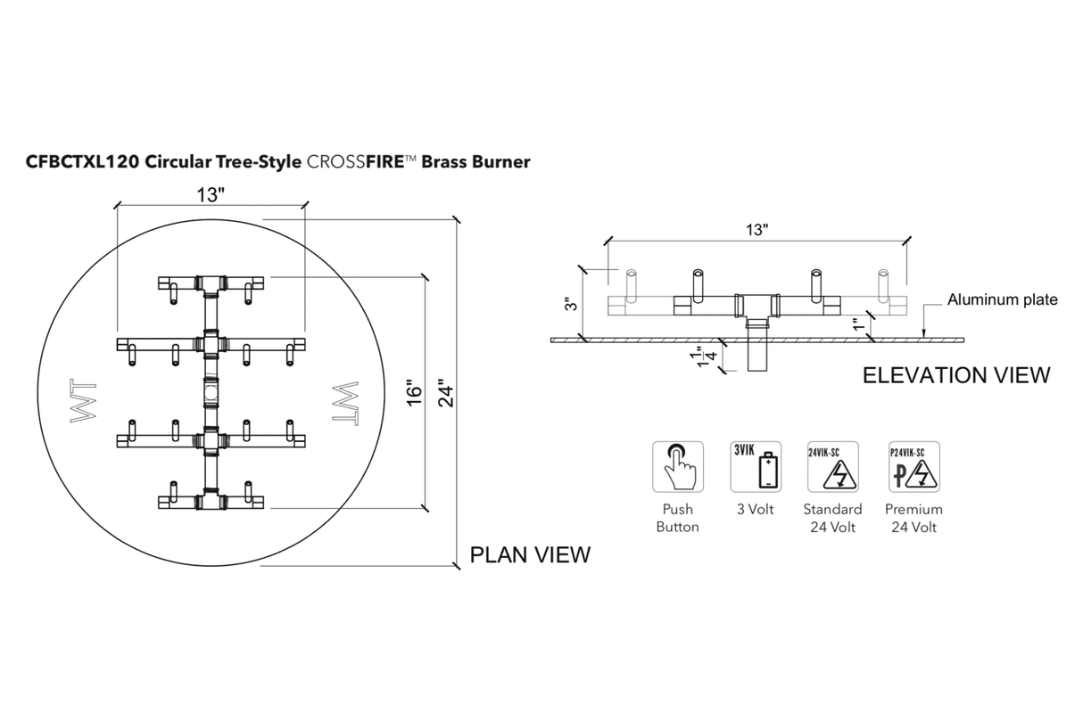Crossfire CFBCT Circular Tree-Style Brass Gas Fire Pit Burner