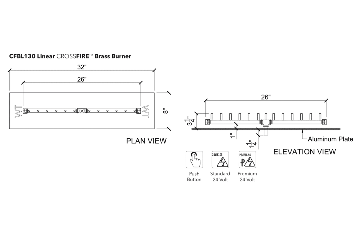 Crossfire CFBL Linear Brass Gas Fire Pit Burner