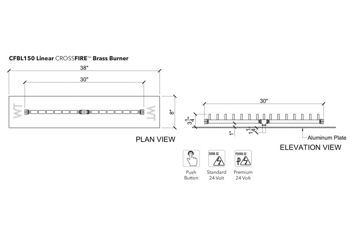 Crossfire CFBL Linear Brass Gas Fire Pit Burner