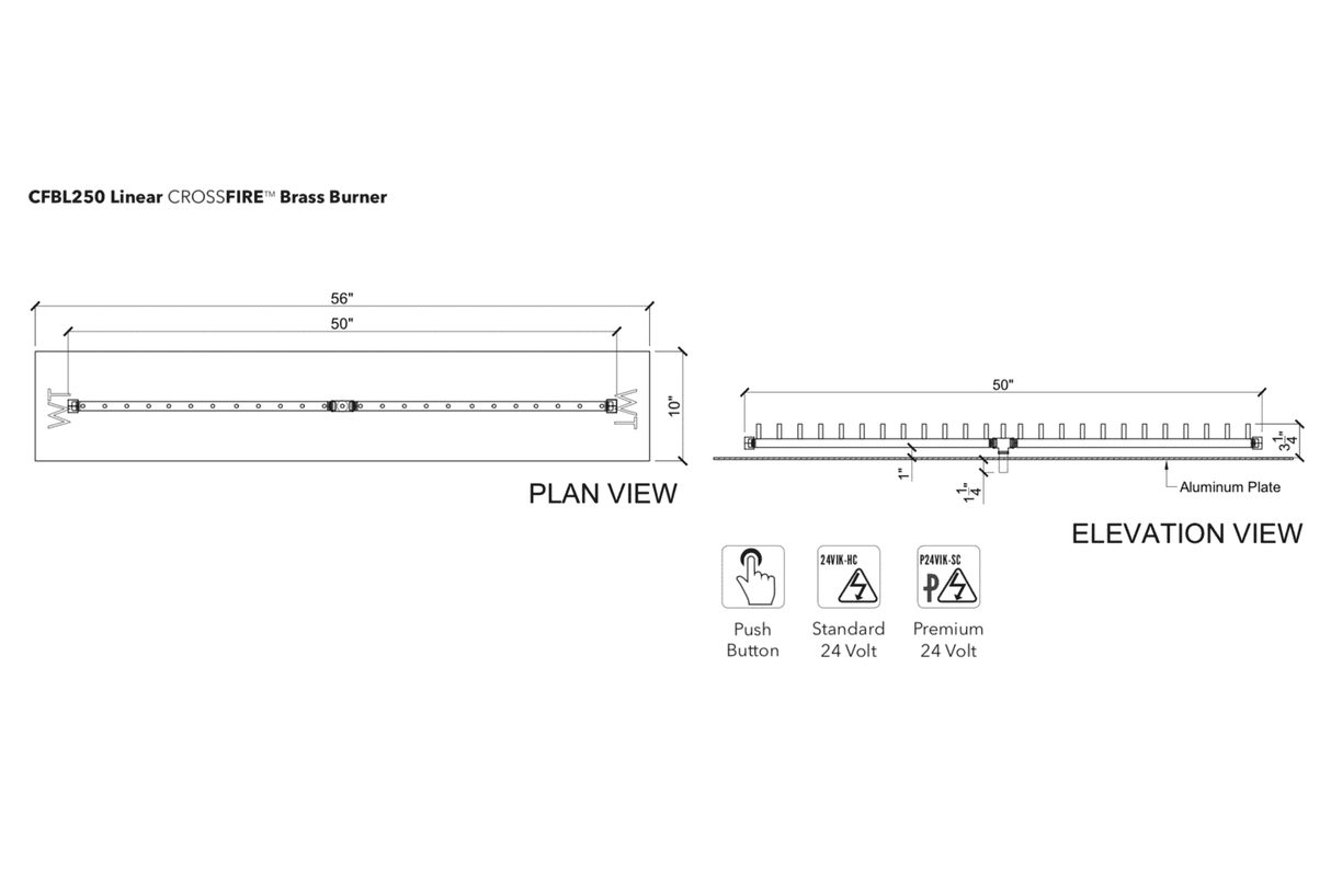 Crossfire CFBL Linear Brass Gas Fire Pit Burner