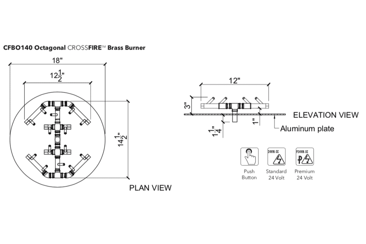 Warming Trends Crossfire CFBO Octagonal Brass Gas Fire Pit Burner Kit