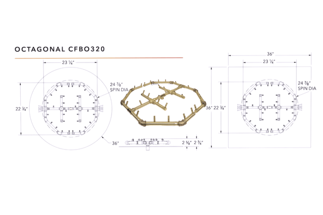 Warming Trends Crossfire CFBO Octagonal Brass Gas Fire Pit Burner Kit