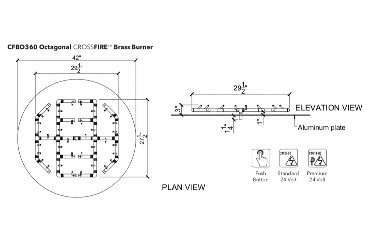 Crossfire CFBO Octagonal Brass Gas Fire Pit Burner
