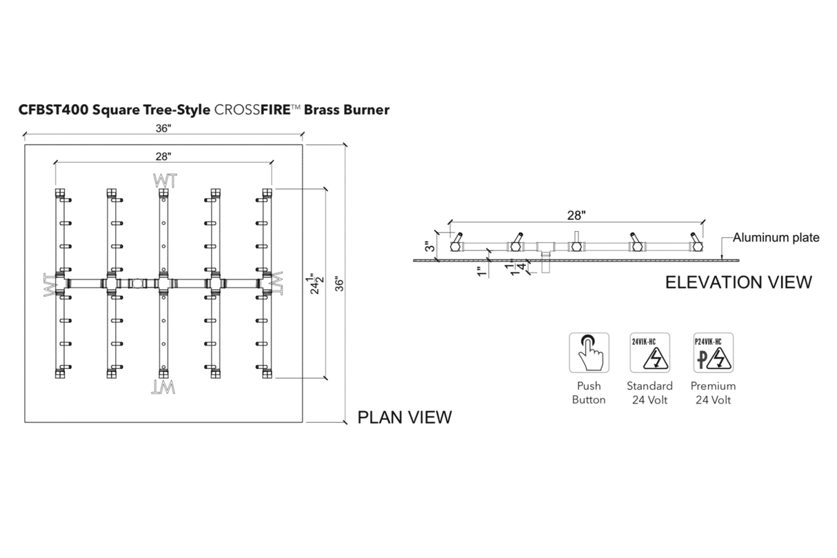 Crossfire CFBST Square Tree-Style Brass Gas Fire Pit Burner