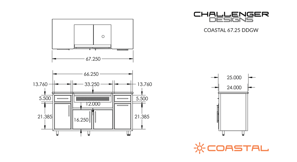 Challenger Coastal 5 Foot Outdoor Kitchen Cabinet Island with Blaze 32 Inch Gas Grill Pre-Assembled