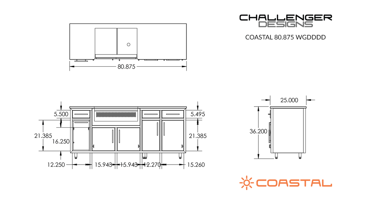 Challenger Coastal 7 Foot Outdoor Kitchen Island with Blaze 32 Inch Gas Grill Pre-Assembled