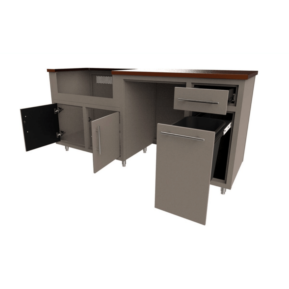 Challenger Designs Coastal 73.5 GRW Powder Coated Aluminium Kitchen Island for 32 Inch Gas Grill with Refrigerator Opening