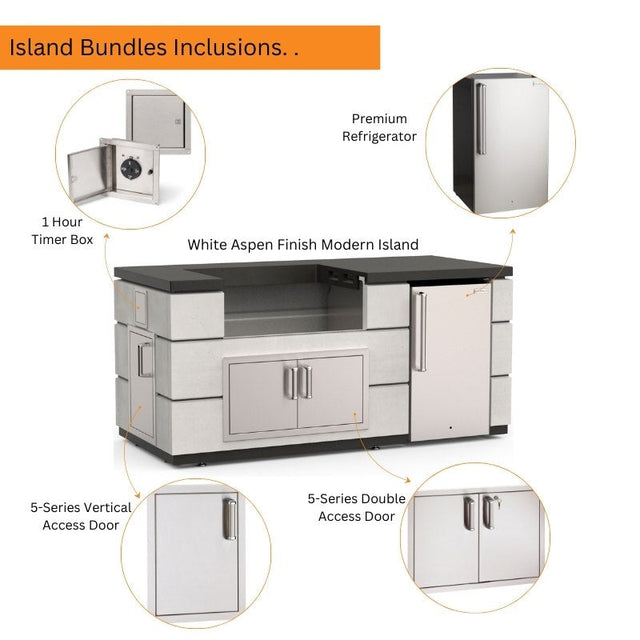 Fire Magic 77" Contemporary Outdoor Kitchen Island with Refrigerator