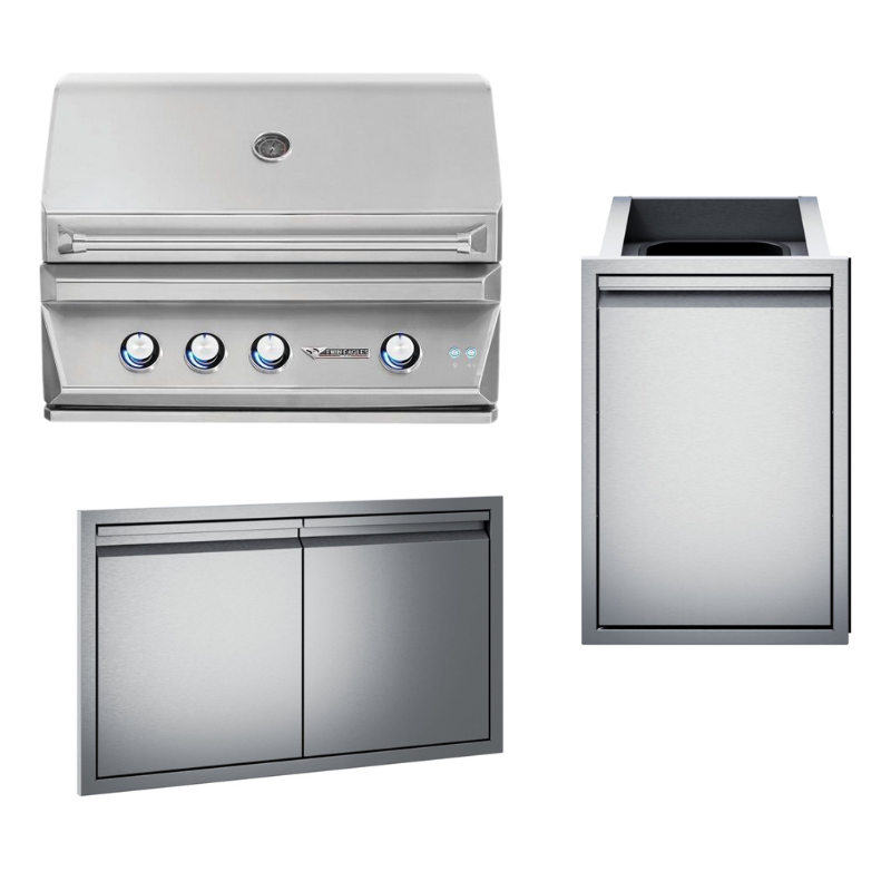 Twin Eagles 36 Inch Built-In Gas Grill Three Piece Package with Double Doors & Double Trash Drawer