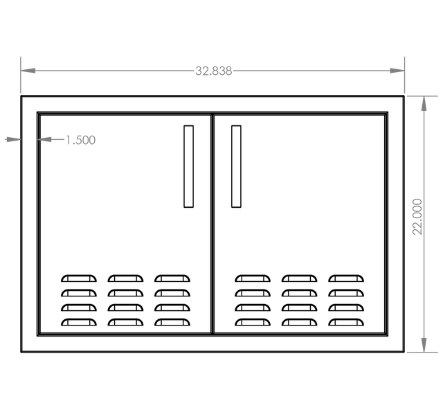 Summerset DD-33V Vented Double Access Door - front dimensions diagram