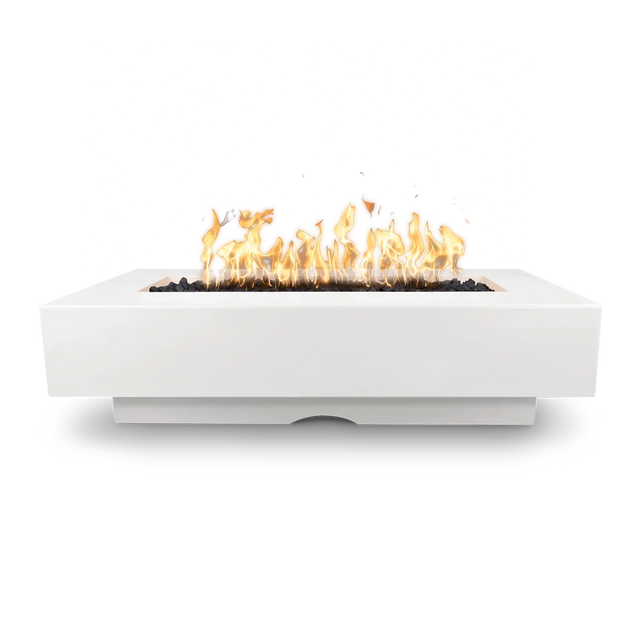 The Outdoor Plus Del Mar 84-inch GFRC concrete gas fire pit in White Limestone