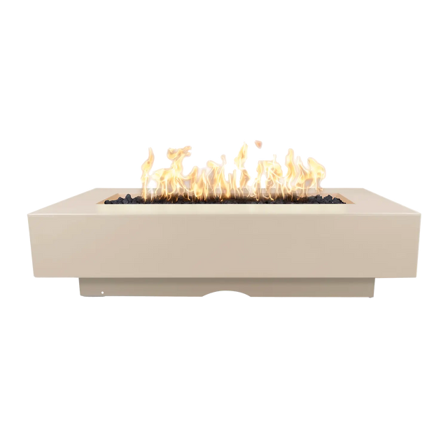 The Outdoor Plus Del Mar 84-inch GFRC concrete gas fire pit in Vanilla