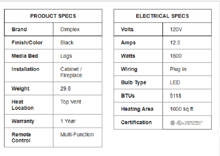 Dimplex Nova 26" Multi-Fire XHD Electric Fireplace Insert With Logs, XHD26L